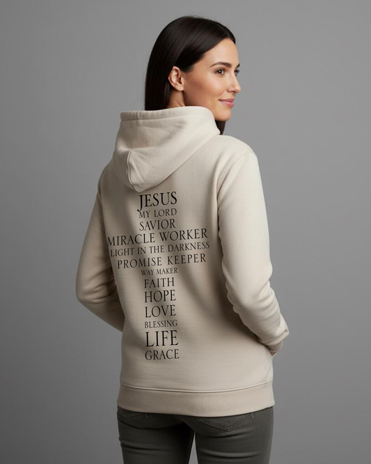 Jesus' Cross of Affirmations Hoodie - Faded Bone