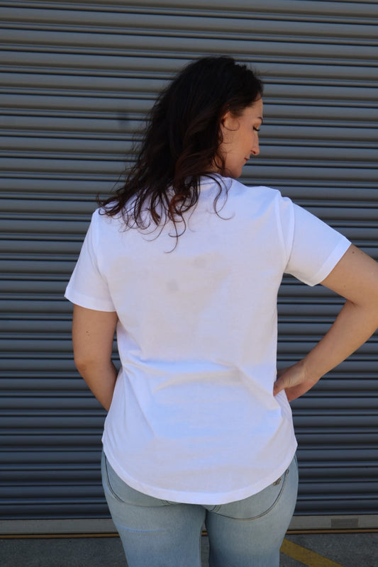 Women's Blessed 24/7 Signature logo, Curve Tee – White