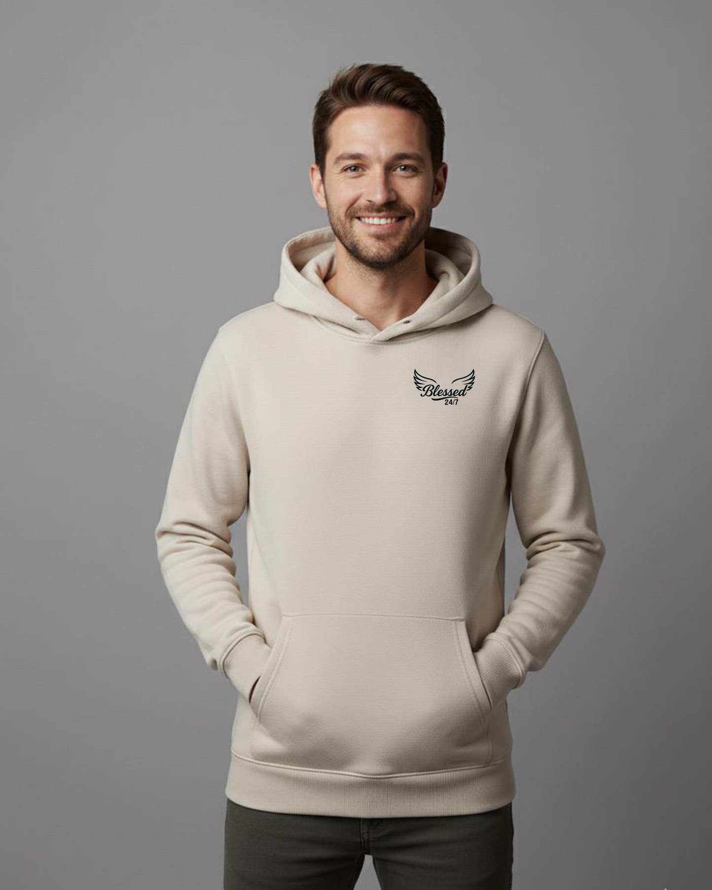 Jesus' Cross of Affirmations Hoodie - Faded Bone