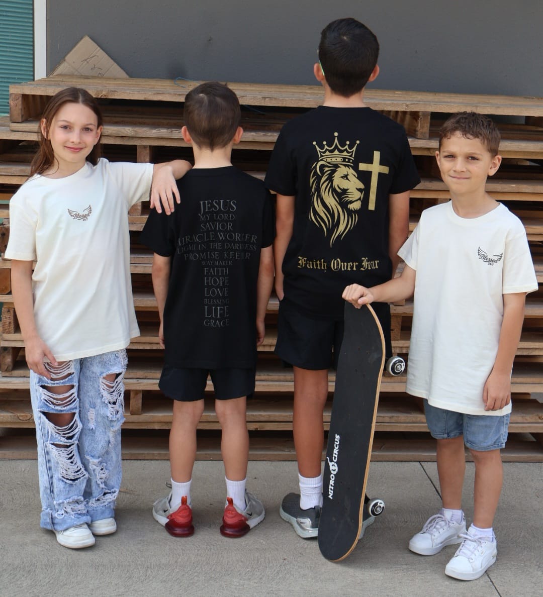 Jesus Affirmation Cross Youth Tee – 180 GSM Christian Streetwear (Sizes 8–16)