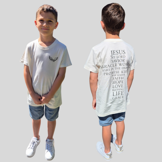 Jesus' Cross of Affirmations Tee -Youth (Unisex) Soft Ivory