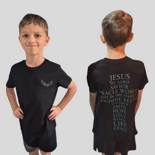 Jesus' Cross of Affirmations Tee -Youth (Unisex) Black