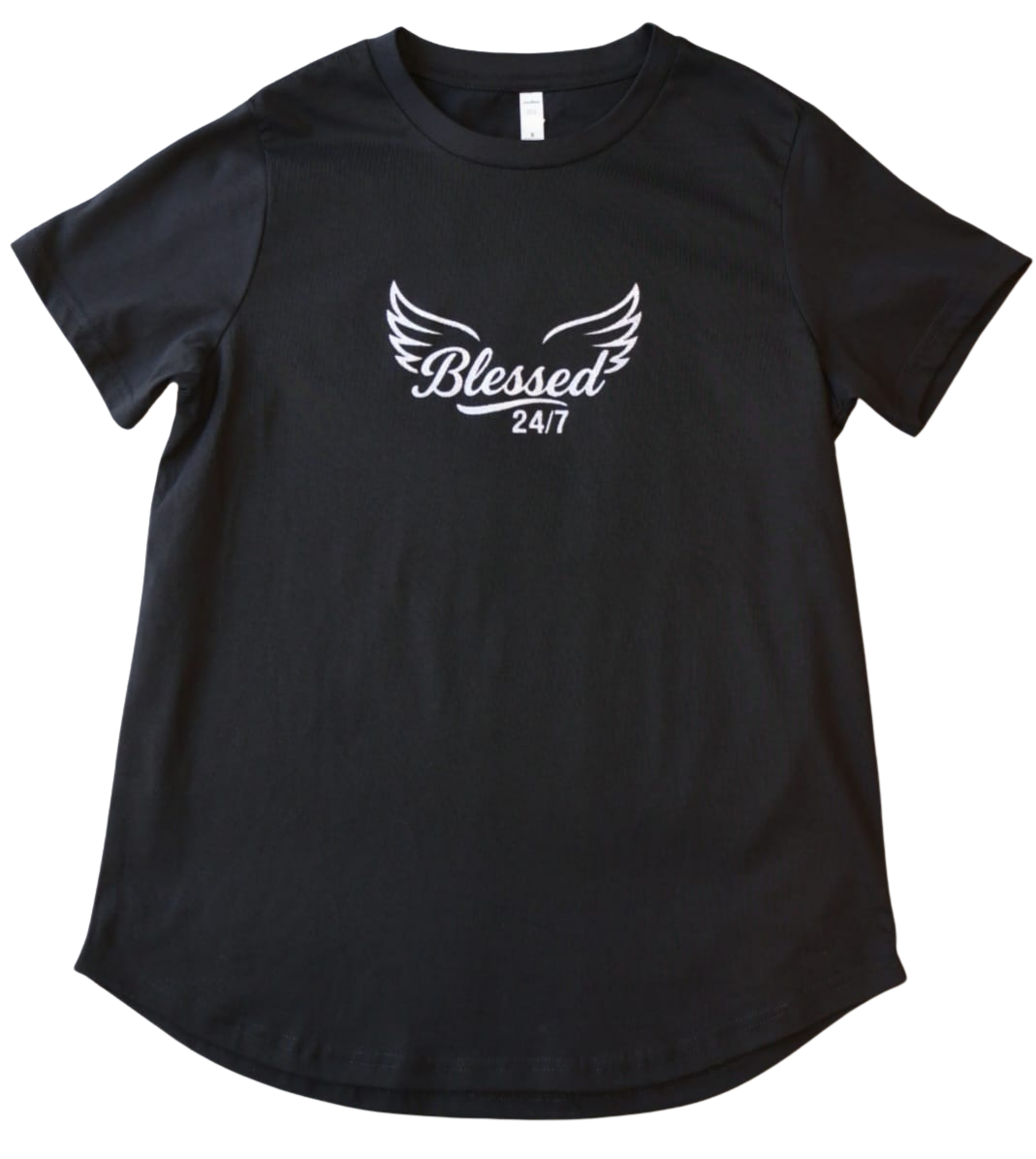 Women's Blessed 24/7 with wings Curve Tee – Black