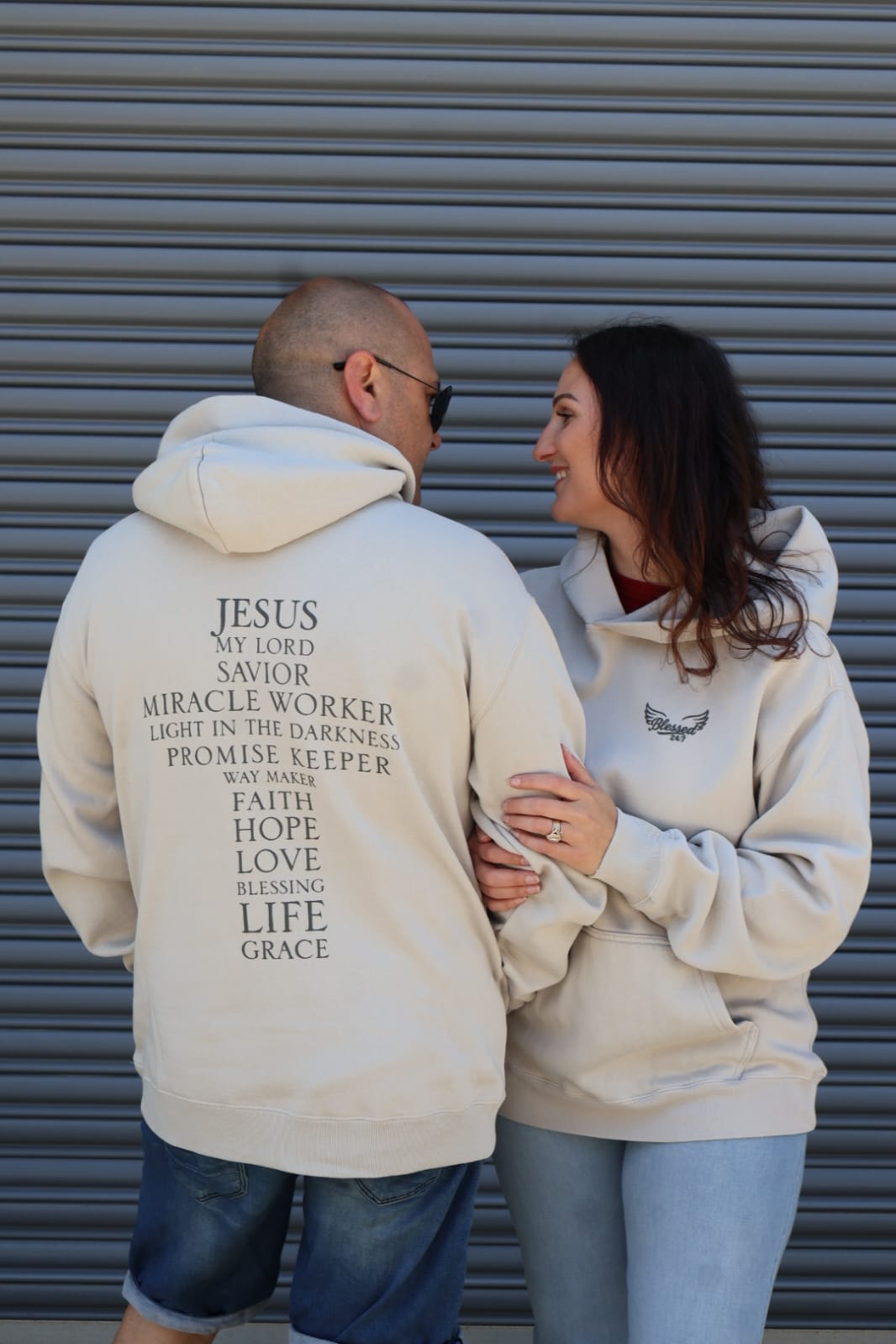 Jesus' Cross of Affirmations Hoodie - Faded Bone