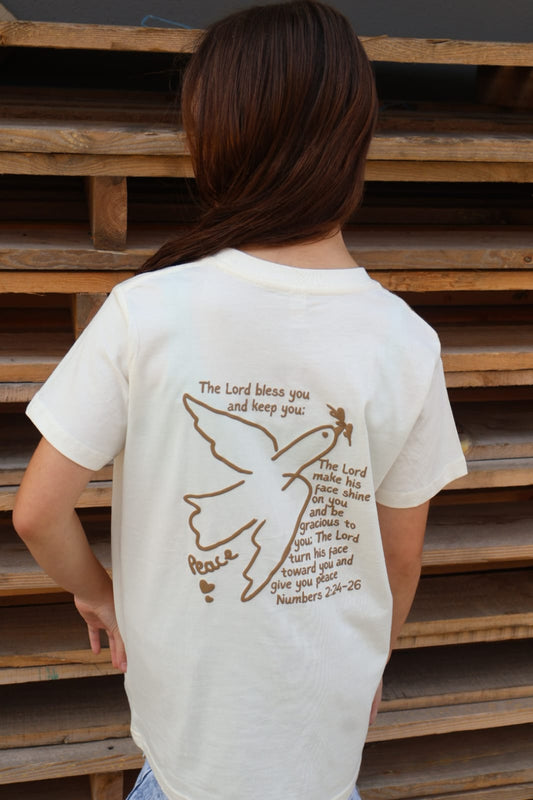 Dove of Peace – Youth Blessing Tee Soft Ivory sz 8-16 (Unisex)