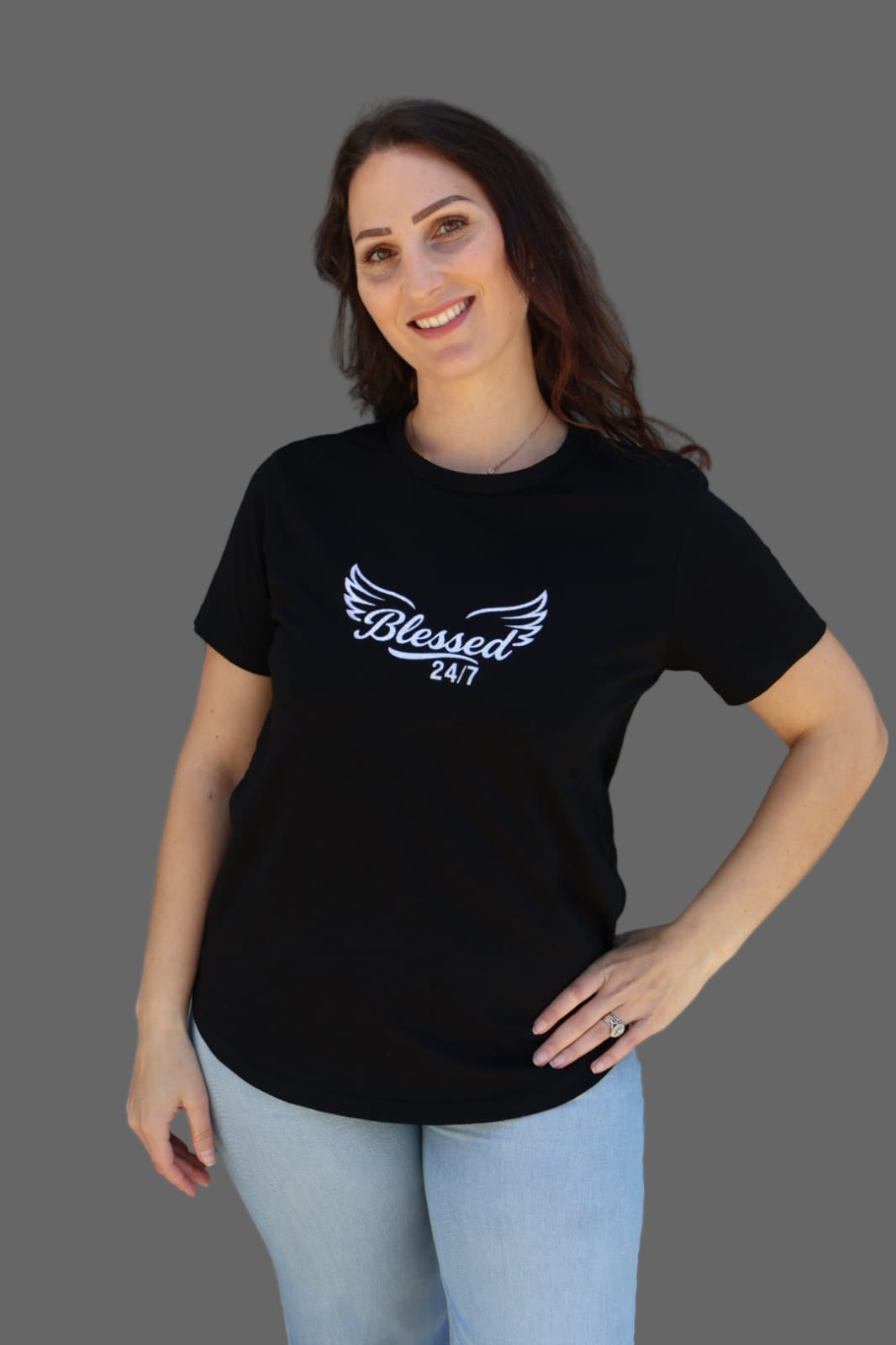 Women's Blessed 24/7 Signature logo, Curve Tee – White