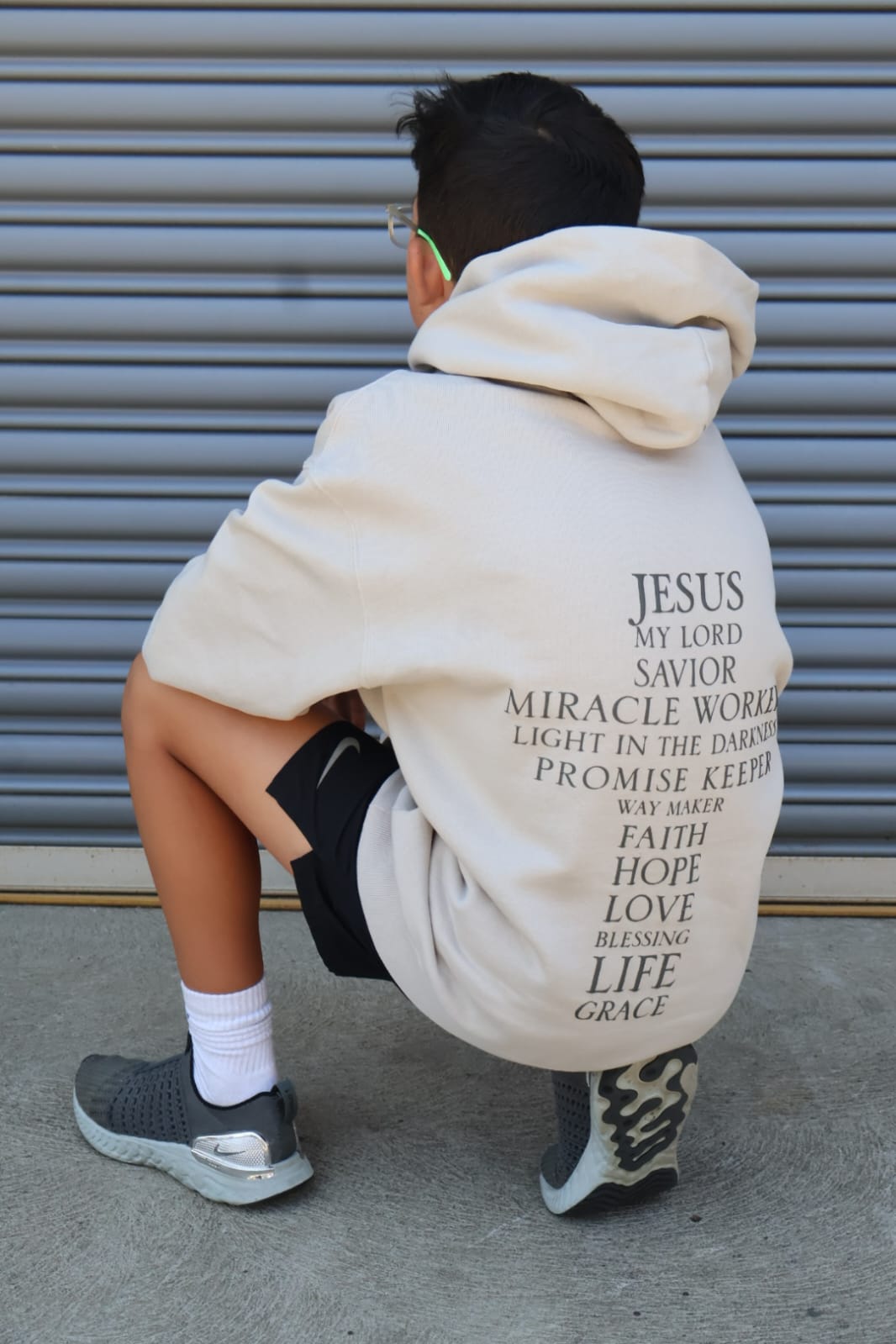 Jesus' Cross of Affirmations Hoodie - Faded Bone