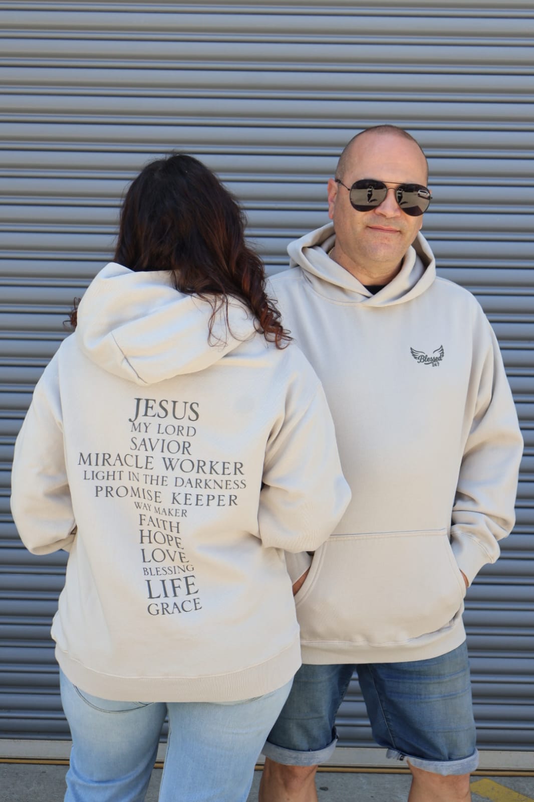 Jesus' Cross of Affirmations Hoodie - Faded Bone