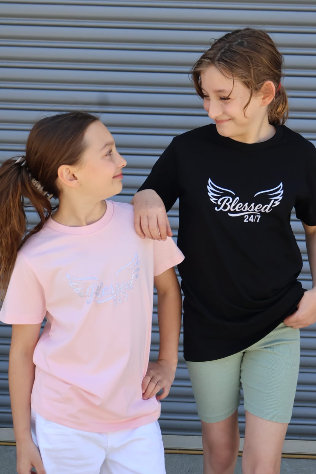 Youth Blessed 24/7 with wings – Staple Tee sz 8-16- Black