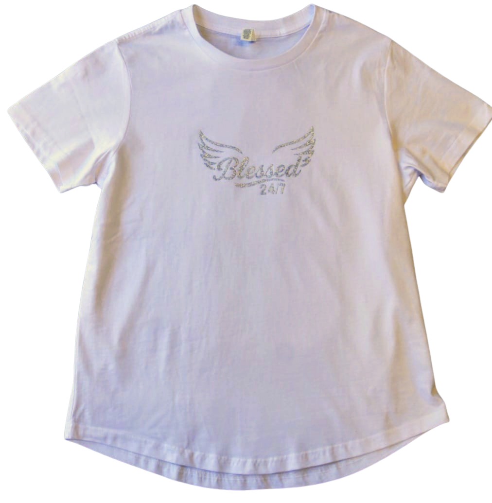 Women's Blessed 24/7 Signature logo, Curve Tee – White