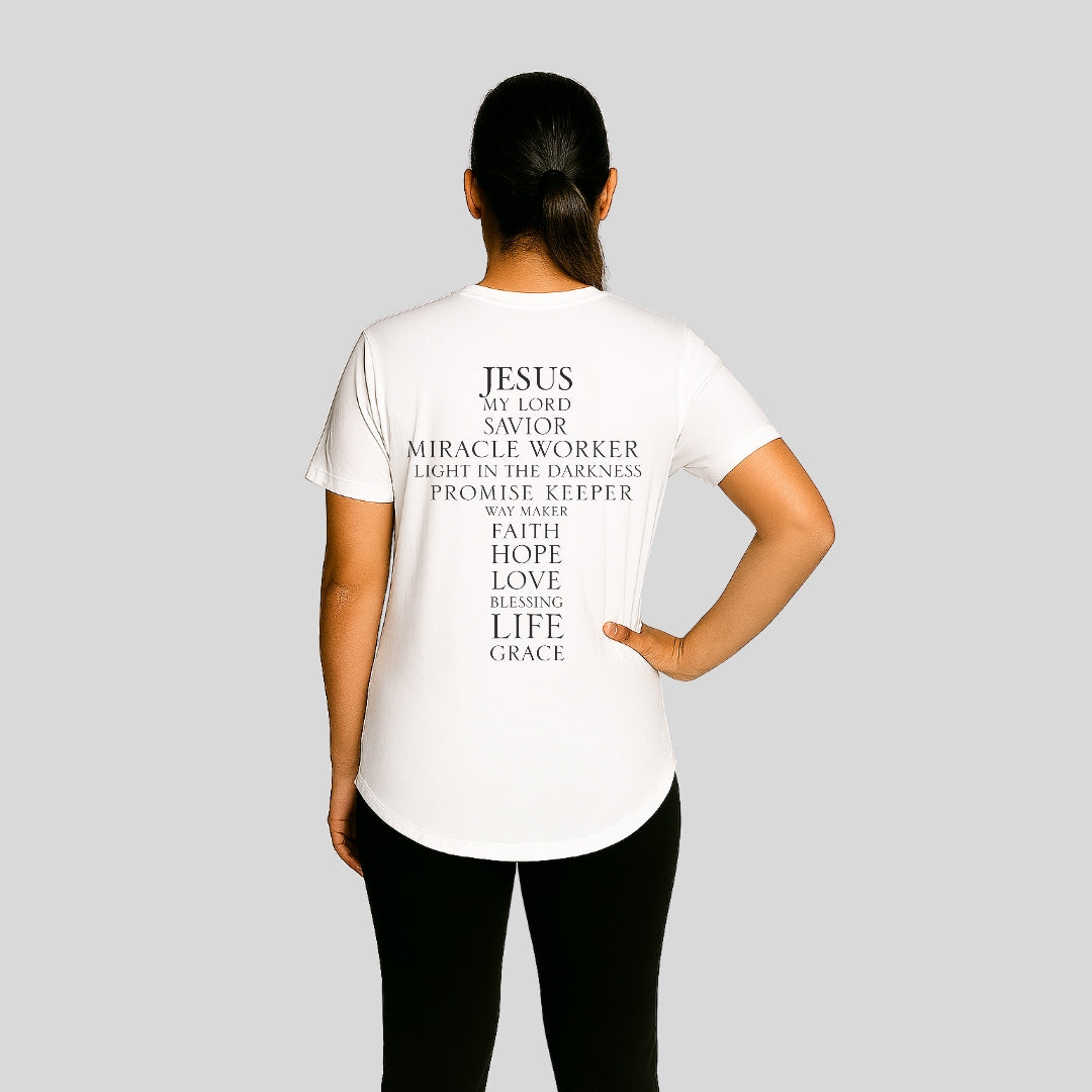 Jesus' Cross of Affirmations Tee - (Unisex) White