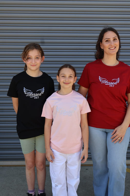 Youth Blessed 24/7 with wings – Staple Tee sz 8-16- Black