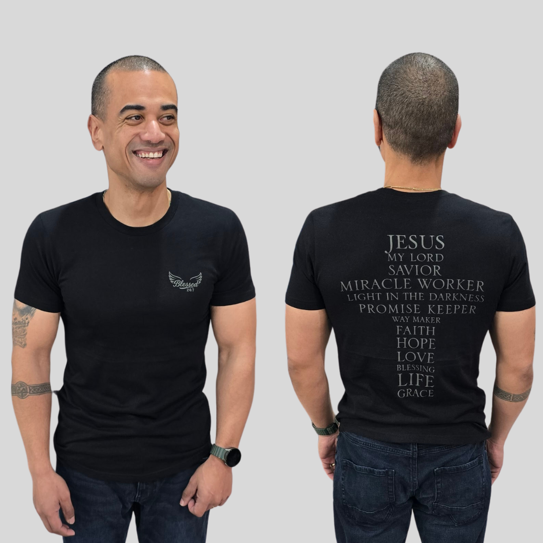 Jesus' Cross of Affirmations Tee - (Unisex) Black
